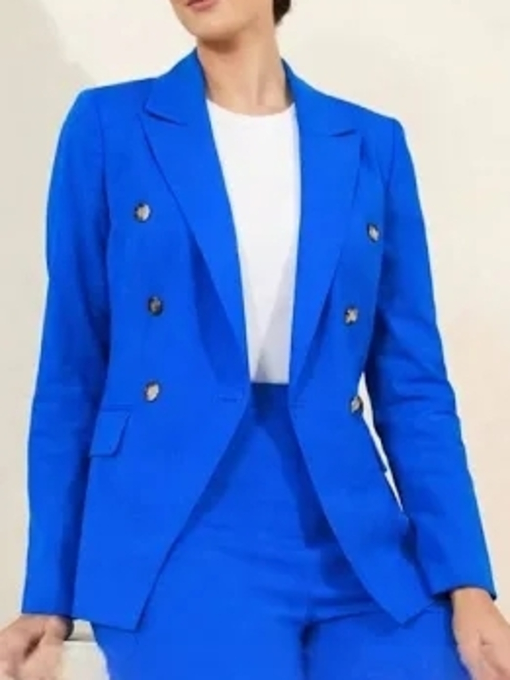Alex Marie Double-Breasted Linen Blue Blazer